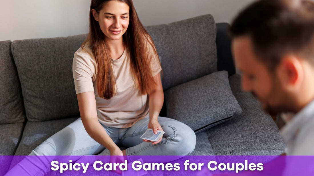 a man and woman on a bed playing spicy card games for couples