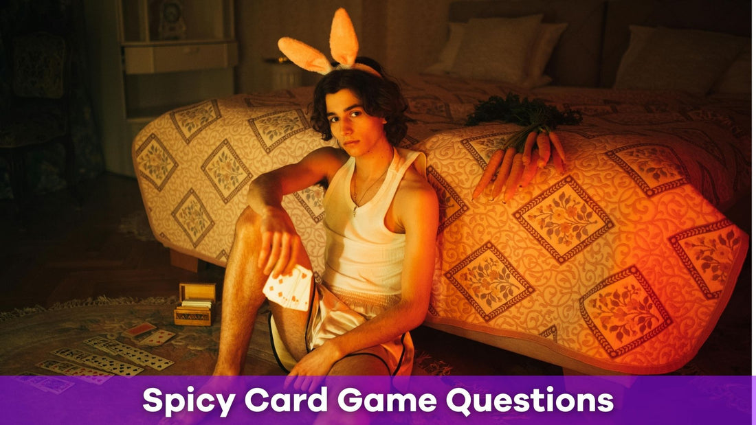 man beside a bed and reading spicy card game questions